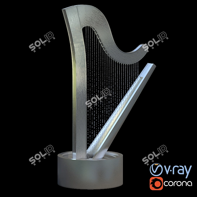 Sleek Spline Harp Fountain 3D model image 1