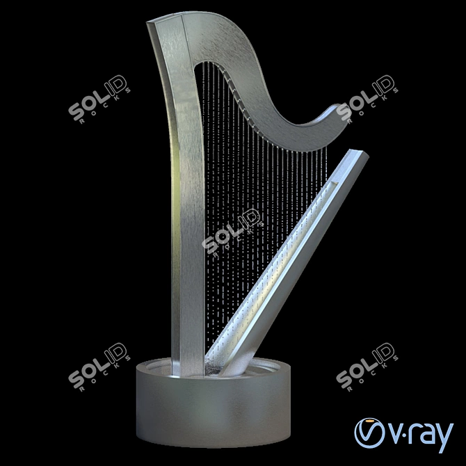 Sleek Spline Harp Fountain 3D model image 3