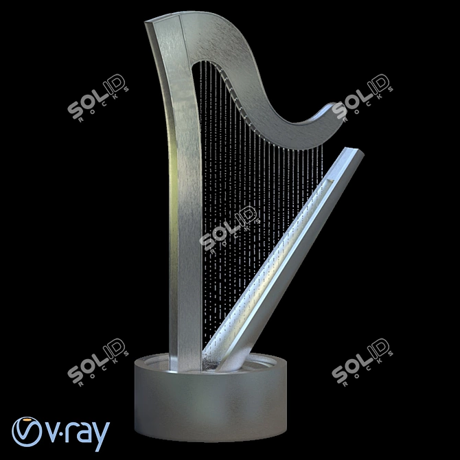 Sleek Spline Harp Fountain 3D model image 4