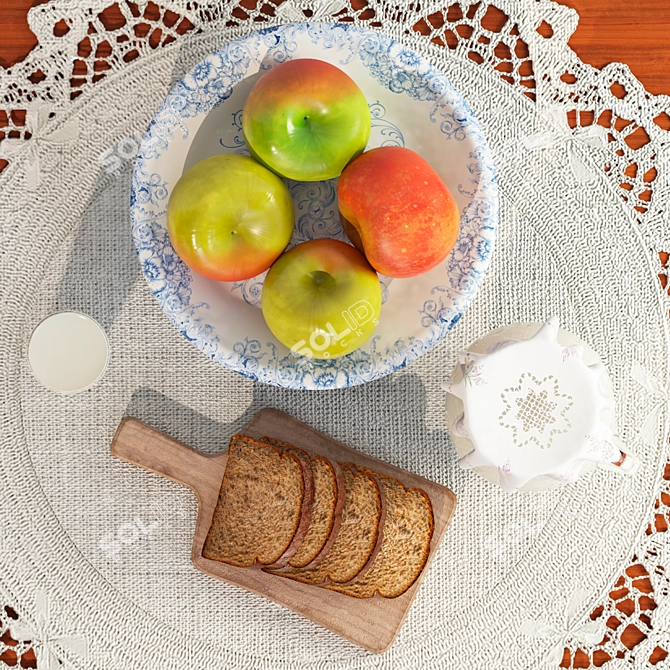 Rustic Milk & Apple Still Life 3D model image 1