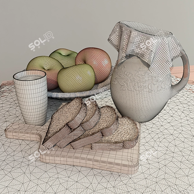 Rustic Milk & Apple Still Life 3D model image 2