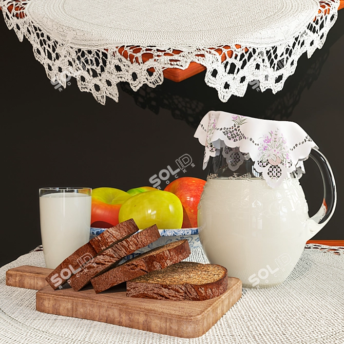 Rustic Milk & Apple Still Life 3D model image 3