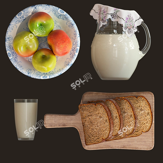 Rustic Milk & Apple Still Life 3D model image 10