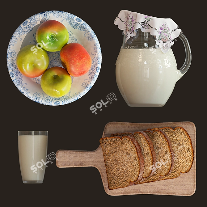 Rustic Milk & Apple Still Life 3D model image 12