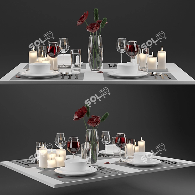 Elegant Dinner Table Arrangement 3D model image 1