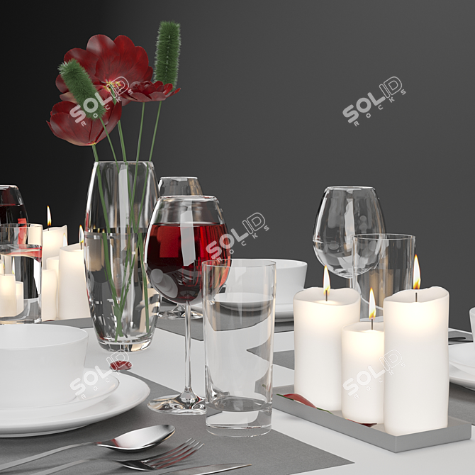 Elegant Dinner Table Arrangement 3D model image 2