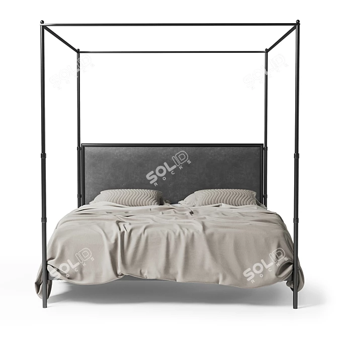 Elegant French Iron Canopy Bed 3D model image 2