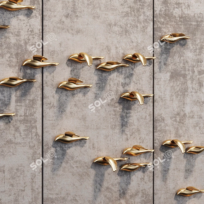 Elegant Golden Bird Decor 3D model image 2