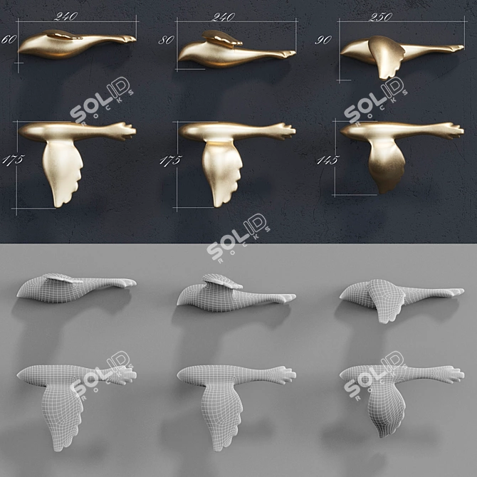 Elegant Golden Bird Decor 3D model image 4