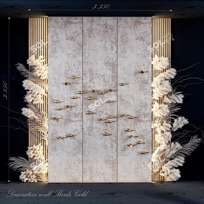 Golden Birds Decorative Panel 3D model image 1