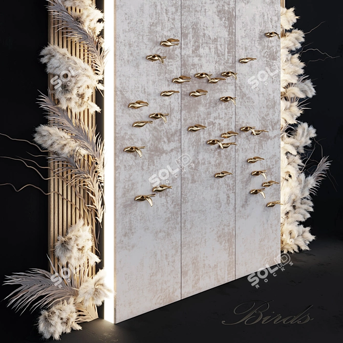 Golden Birds Decorative Panel 3D model image 4