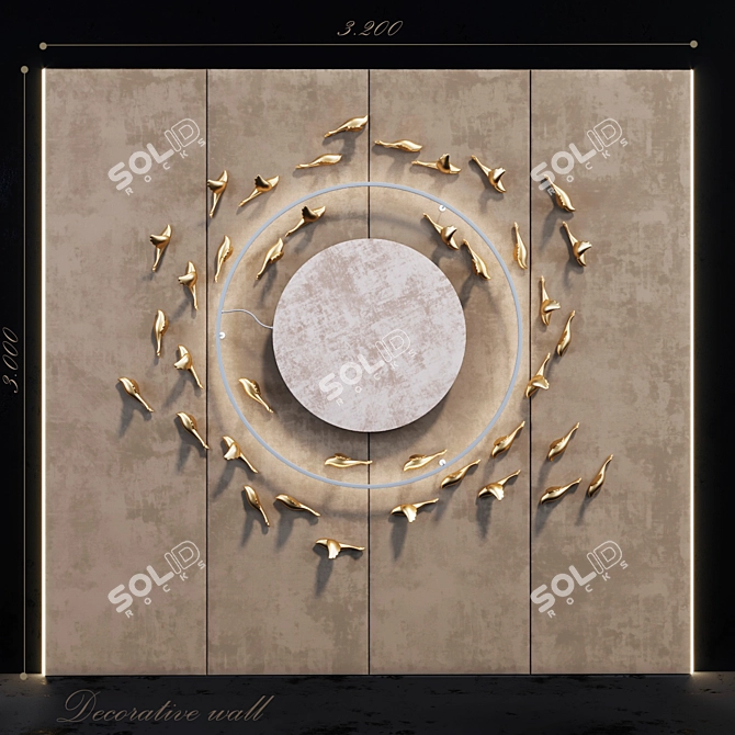 Golden Bird Decor Panel: Elegant Wall Art 3D model image 1