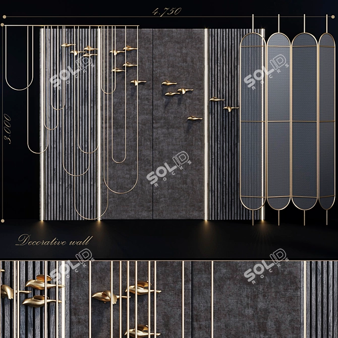 Bird Collection Decorative Panel: Gold 7 3D model image 1