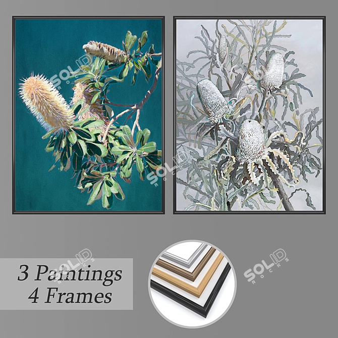 Versatile Set: 2 Wall Paintings with 4 Frame Options 3D model image 1