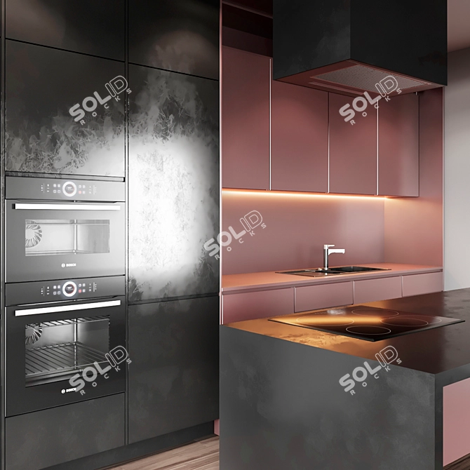 Modern 9-Piece Kitchen: Sleek Design, Ample Storage 3D model image 3