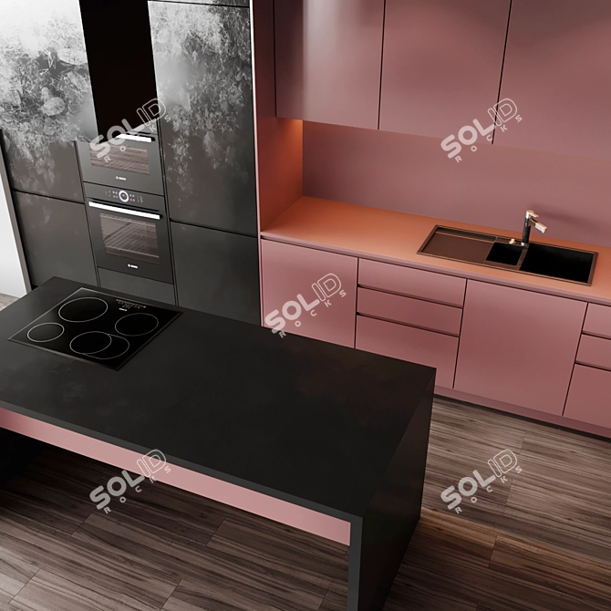 Modern 9-Piece Kitchen: Sleek Design, Ample Storage 3D model image 4