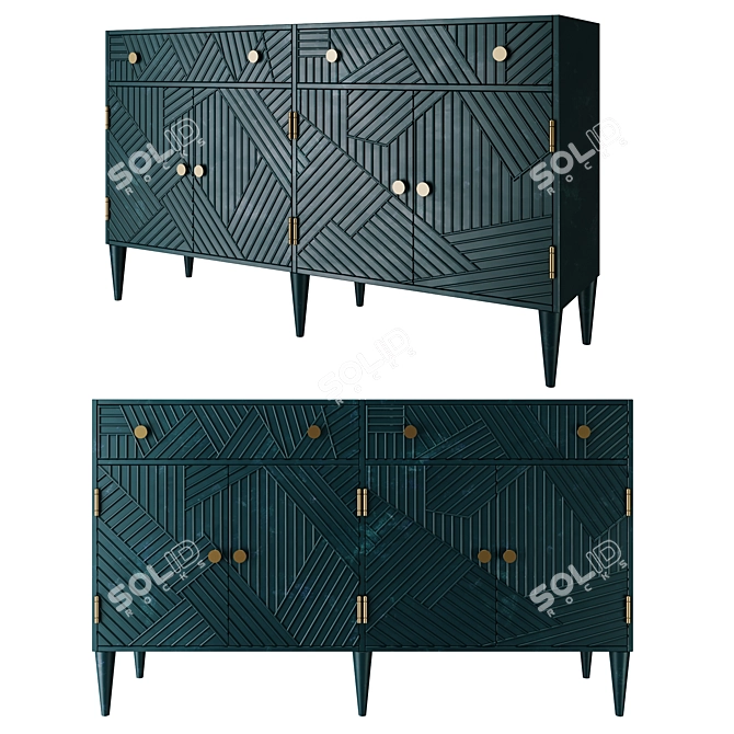 Teal Stripe Design Waiter Station 3D model image 1