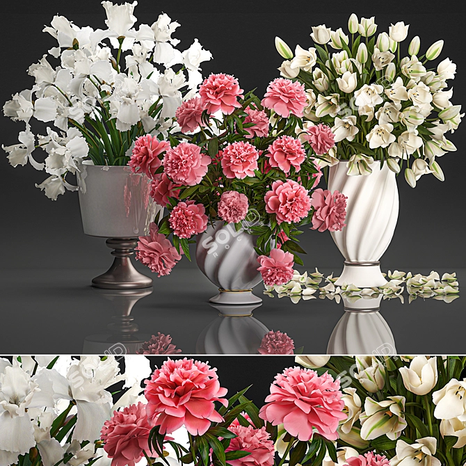 White Flower Bouquet in Glass Vase 3D model image 1