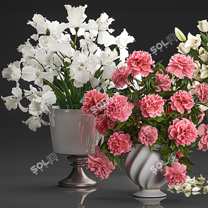 White Flower Bouquet in Glass Vase 3D model image 2