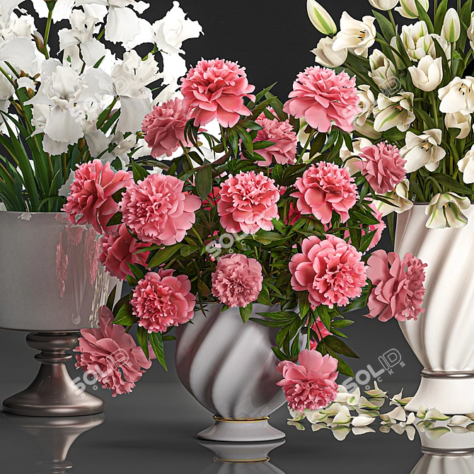 White Flower Bouquet in Glass Vase 3D model image 3