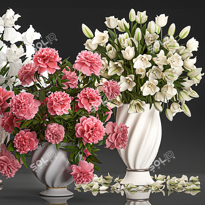 White Flower Bouquet in Glass Vase 3D model image 4