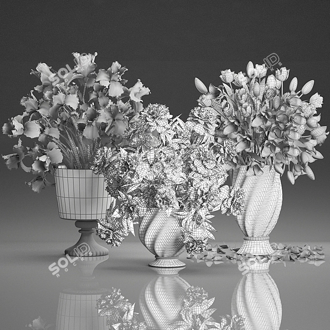 White Flower Bouquet in Glass Vase 3D model image 5