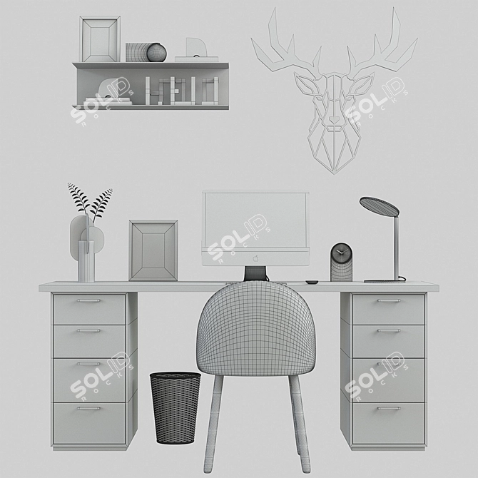 Minimalist Office Set with Desk, Chair, and iMac 3D model image 3