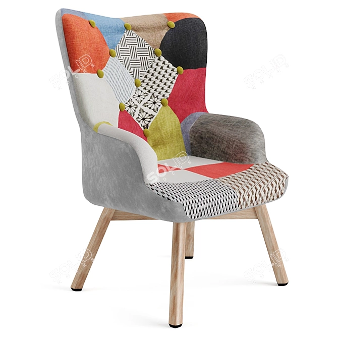 Colorful Patchwork Velvet Armchair 3D model image 1