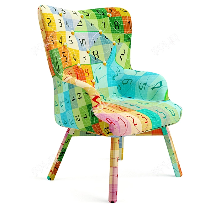 Colorful Patchwork Velvet Armchair 3D model image 5