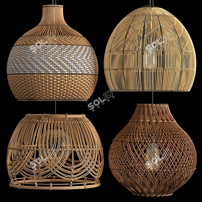 Four Rattan Pendant Lights:
"Quartet of Rustic Charm 3D model image 1