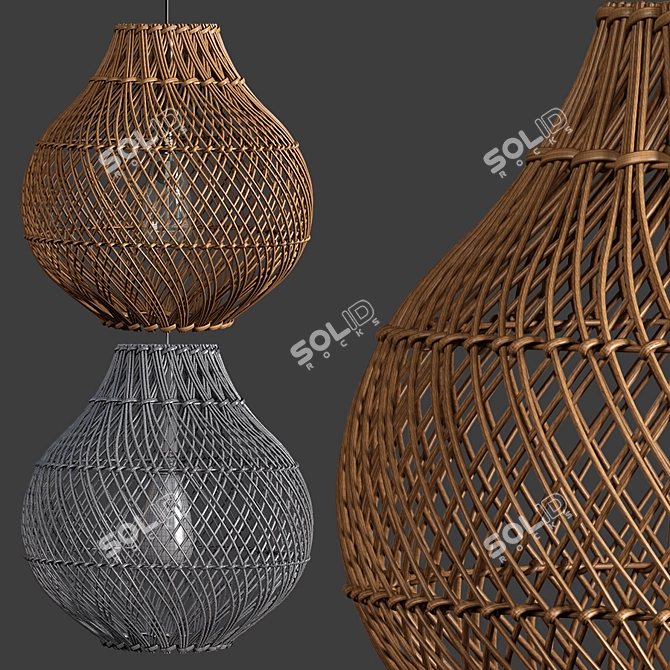 Four Rattan Pendant Lights:
"Quartet of Rustic Charm 3D model image 2