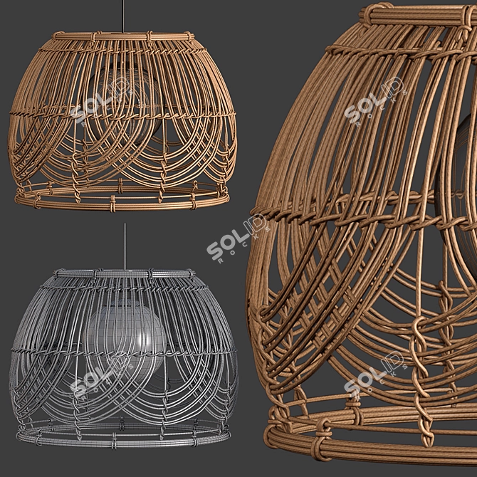 Four Rattan Pendant Lights:
"Quartet of Rustic Charm 3D model image 3