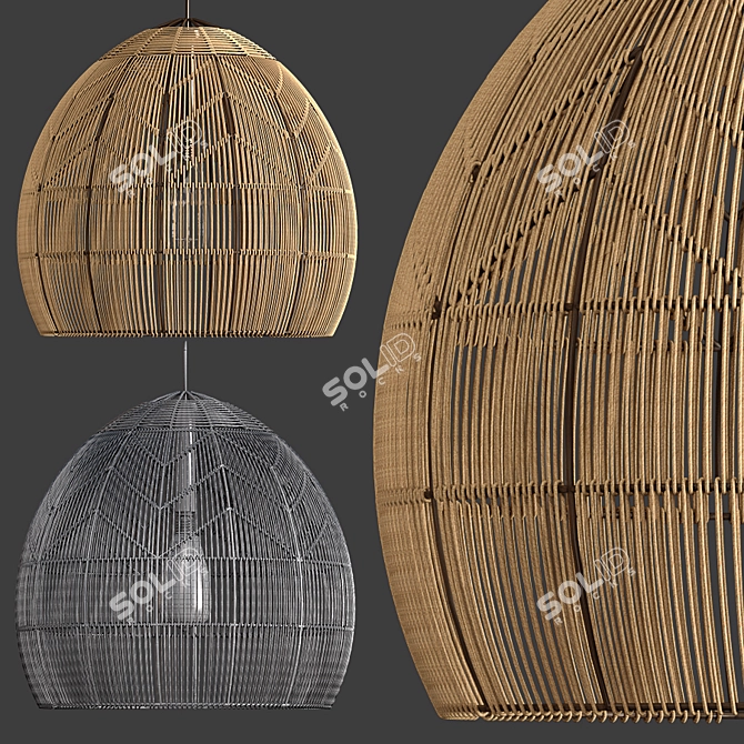 Four Rattan Pendant Lights:
"Quartet of Rustic Charm 3D model image 5