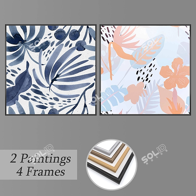 Abstract Art Set with Frames 3D model image 1