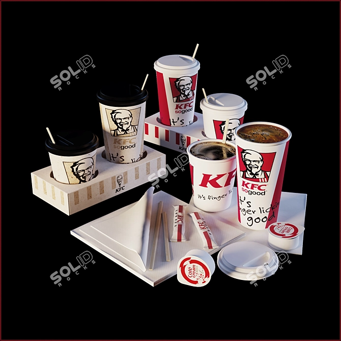 KFC Coffee Cups: Classic Design with Accessories 3D model image 1