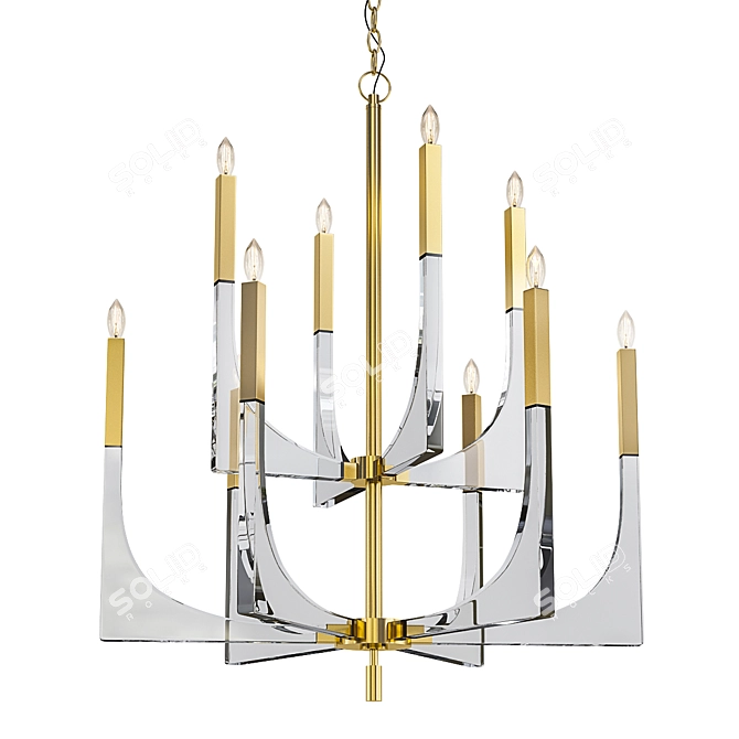 Elegant Acrylic Brass Chandelier 3D model image 1