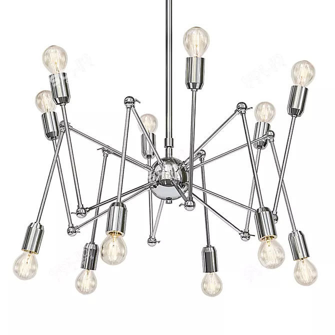 Sleek Silver Spider Chandelier 3D model image 1