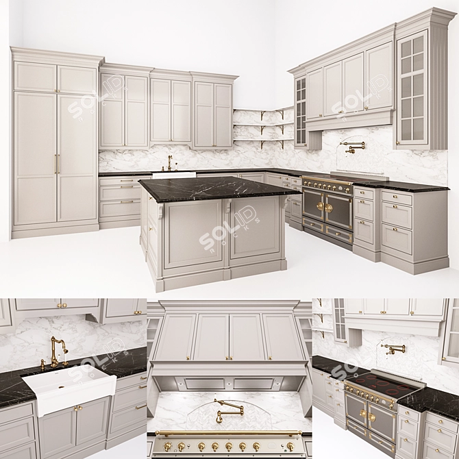 Classico Corner Kitchen with Island 3D model image 1