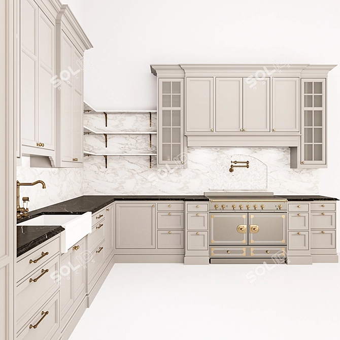 Classico Corner Kitchen with Island 3D model image 3