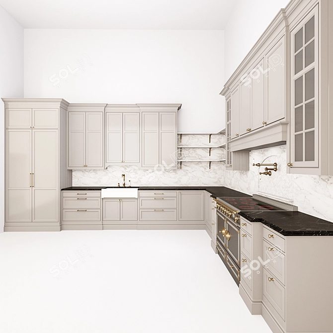 Classico Corner Kitchen with Island 3D model image 5