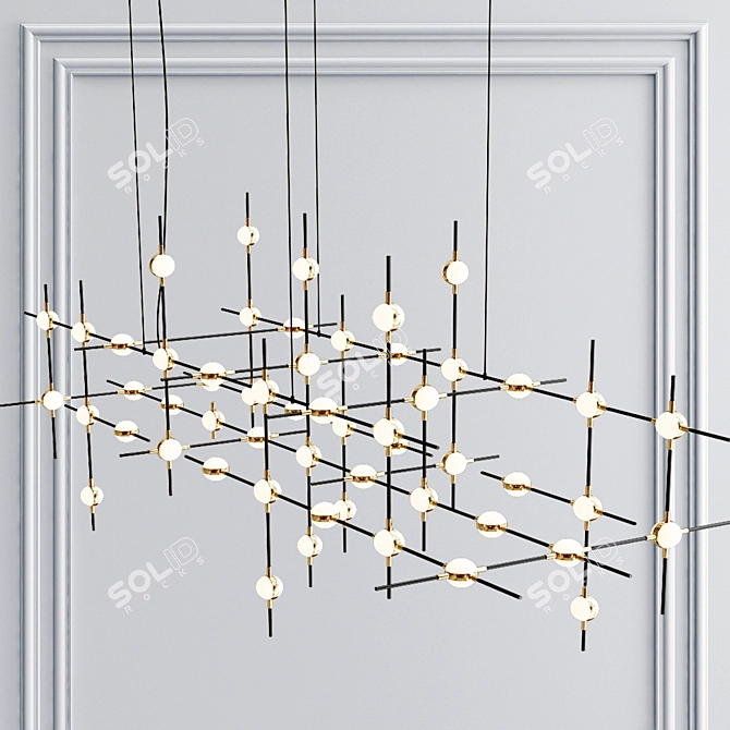 Illuminati Molecular Chandelier: Black & Gold Elegance 3D model image 1