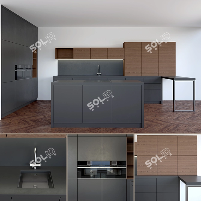  Sleek Black Kitchen Set 3D model image 1