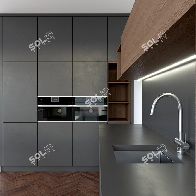  Sleek Black Kitchen Set 3D model image 2