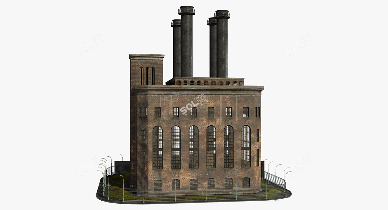 Vintage Industrial Factory Model 3D model image 1