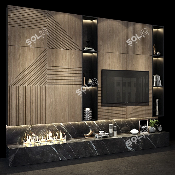 Modern TV Wall Set 84 3D model image 2