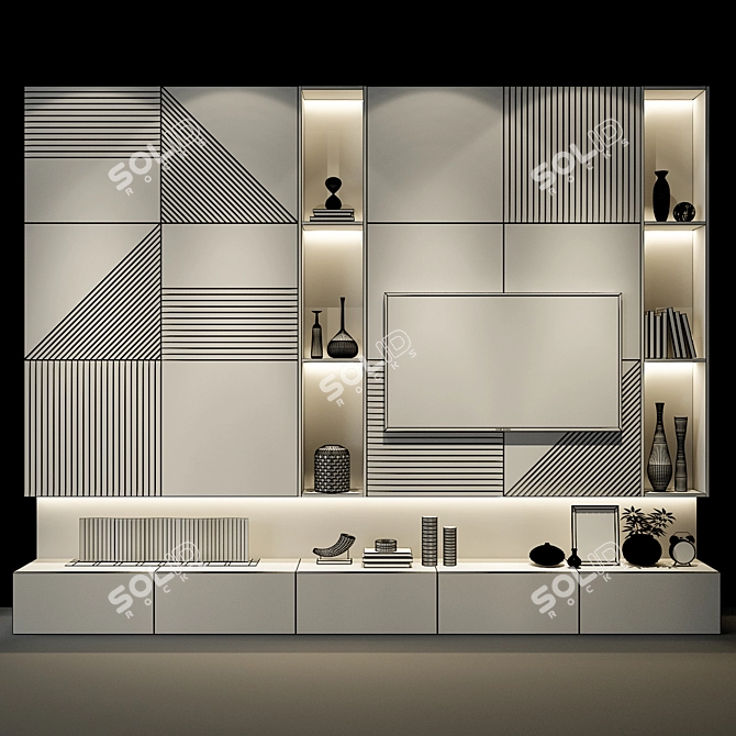 Modern TV Wall Set 84 3D model image 3