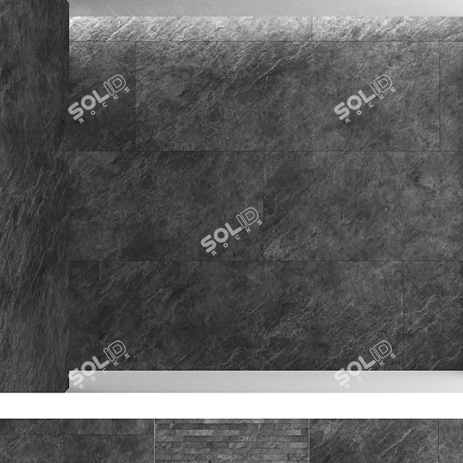 Black Slate Stone Panels - High-Quality Material & Textures 3D model image 1