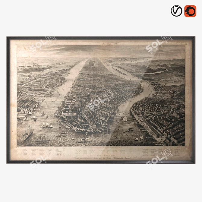 Historic New York Aerial Engraving 3D model image 1