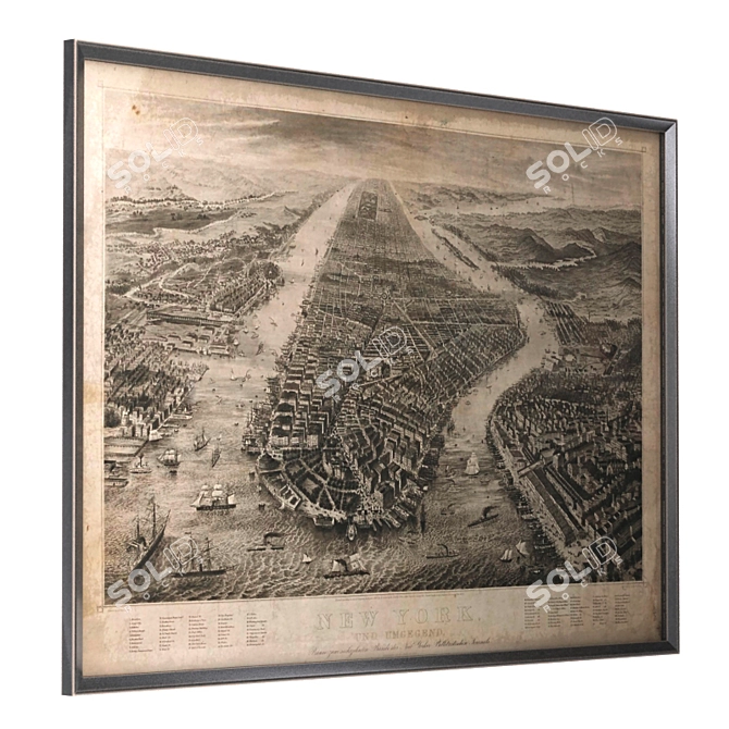 Historic New York Aerial Engraving 3D model image 2