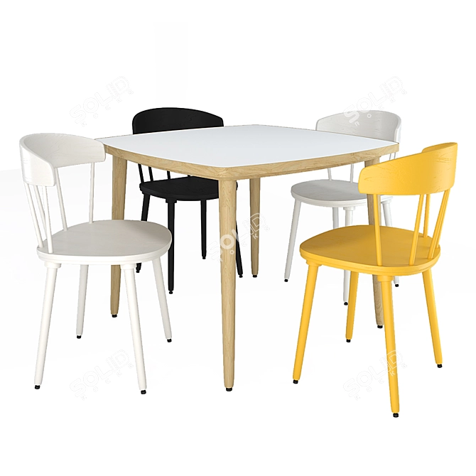 Modern White Birch Table 3D model image 1